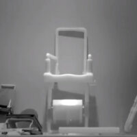 Black and white photo of a chair