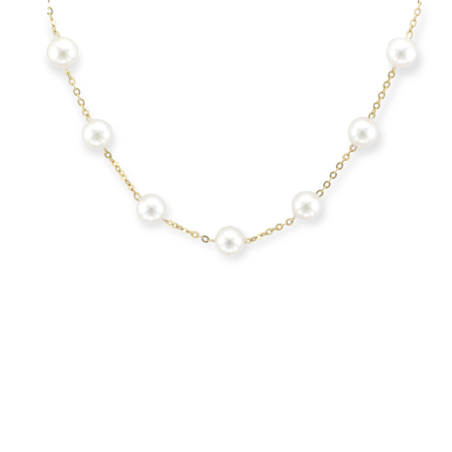 Yellow Gold Pearl Tin Cup Necklace