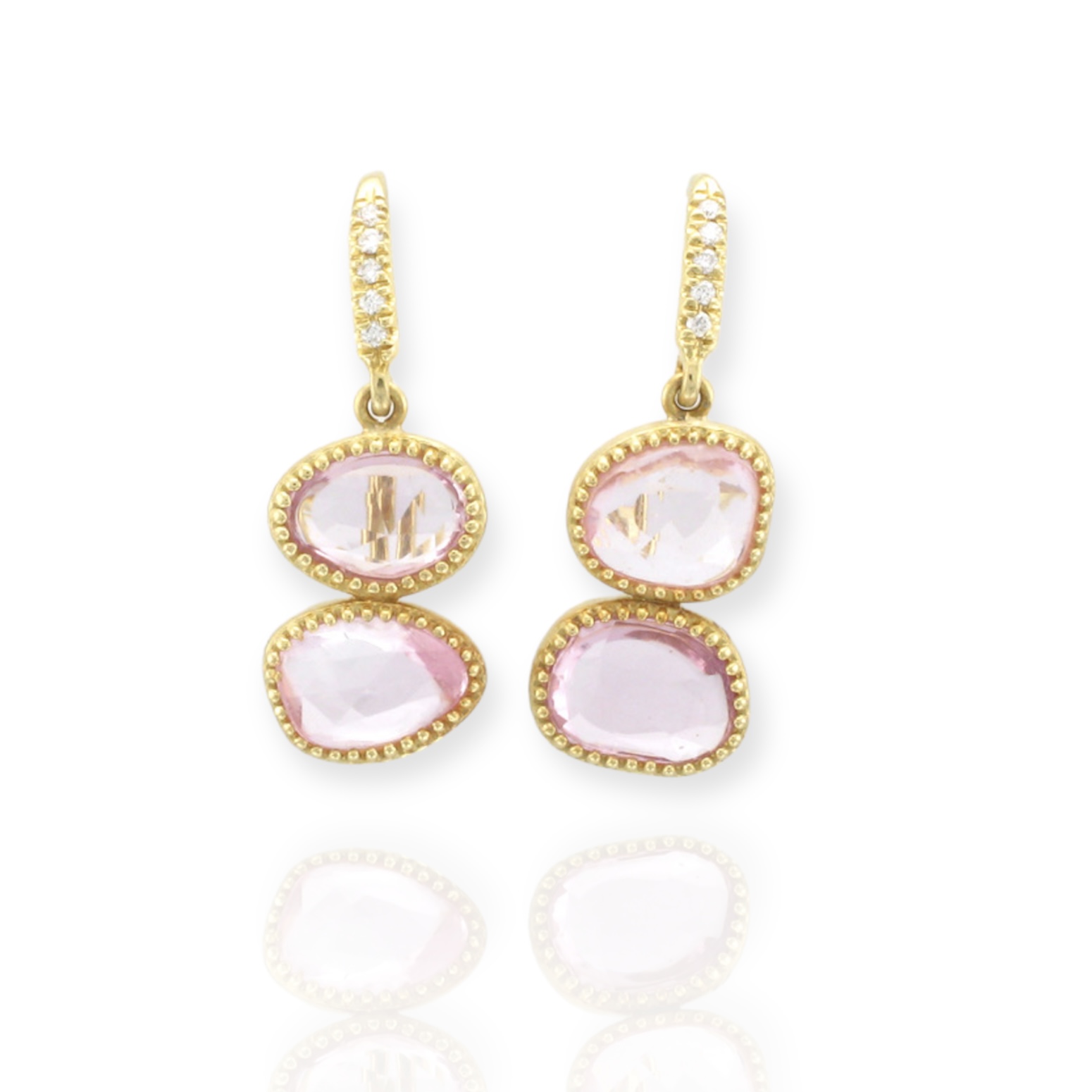 Pink Sapphire and Rose Cut Diamond Earrings