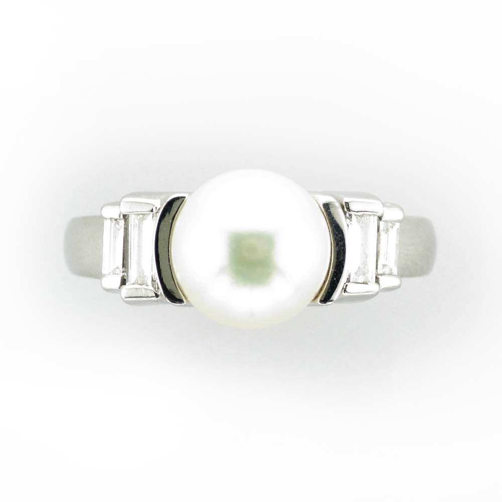 Pearl and Baguette Diamond Ring