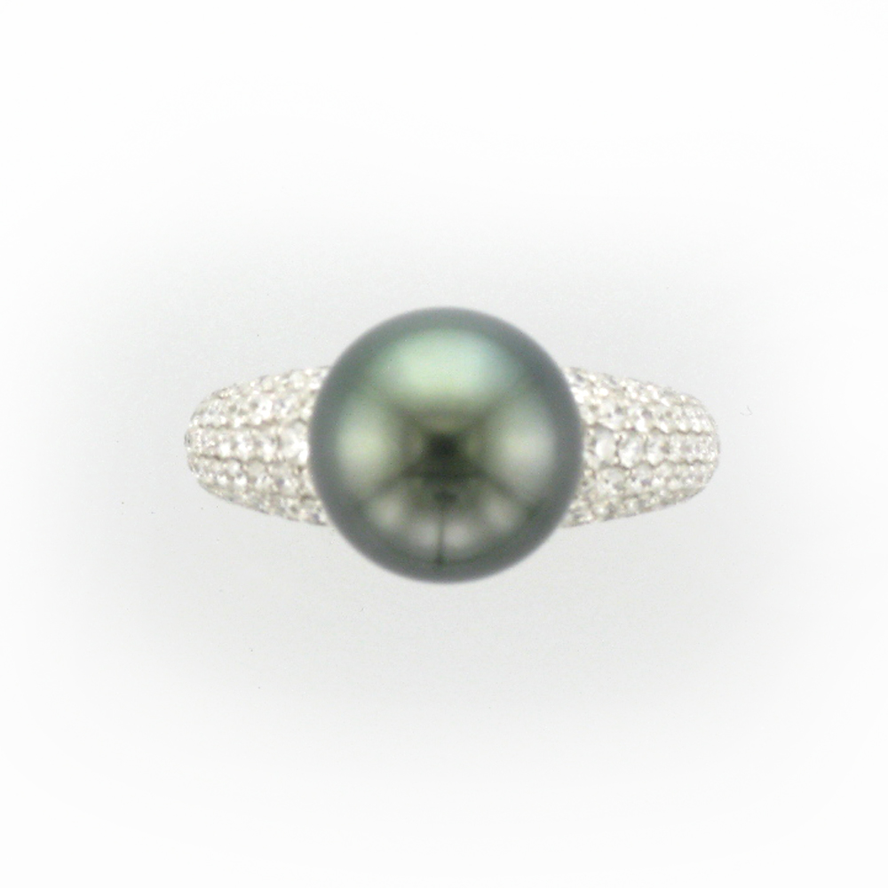 Tahitian Pearl and Pave Ring