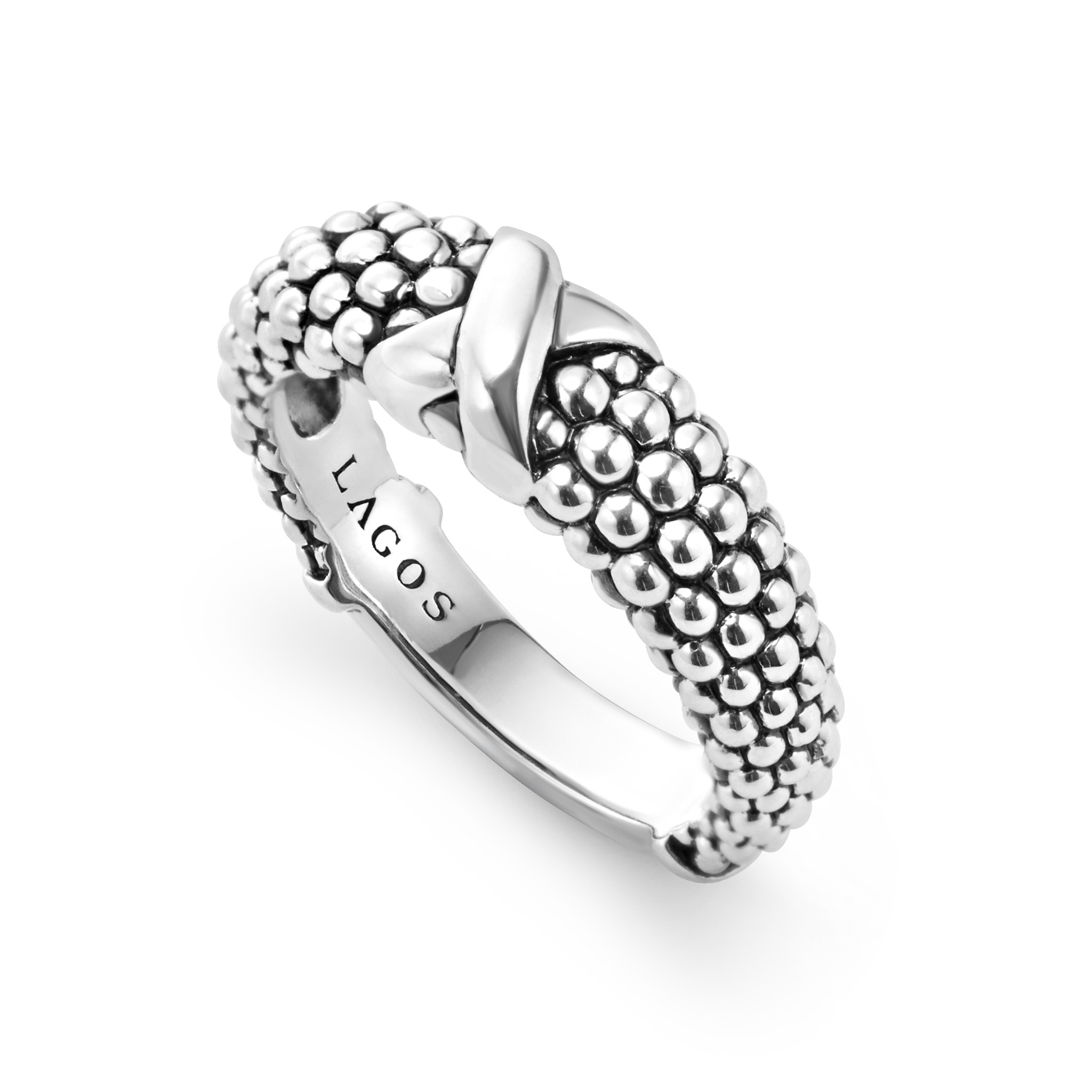 Sterling Silver X Caviar Ring