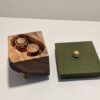 Photos of the construction and final product of a maple box for rose gold wedding rings