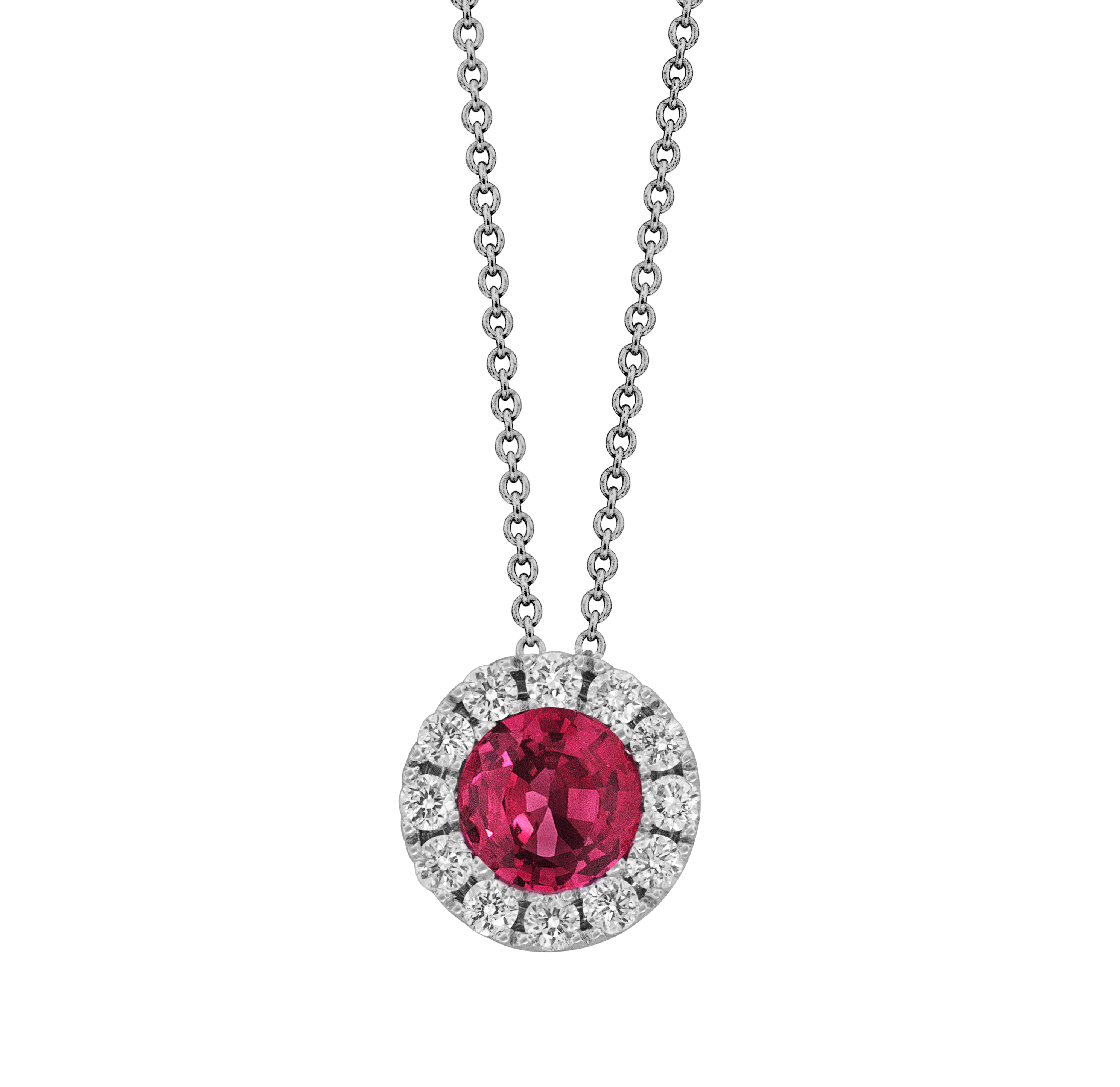Ruby Necklace with Diamond Halo