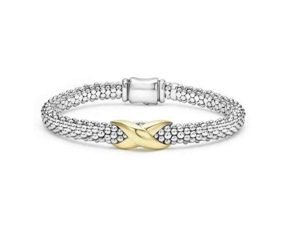 Lagos Caviar Bracelet, Sterling Silver/ 18K Gold, Diamonds - Ruby Lane